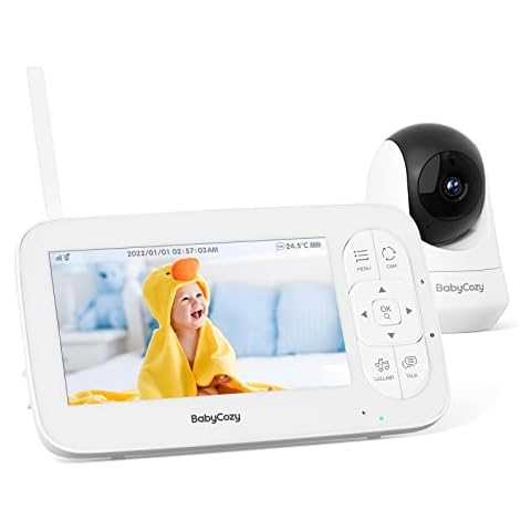 Babycozy Video Babyphone, 5" Babyphone mit Kamera Video Baby Monitor 720PHD Display, 5000mAh Akku, Remote-PTZ, Nachtsicht, Bidirektionale Kommunikation, Wiegenlieder Cover