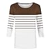 3/4 Length Sleeve Womens Tops Summer Three Quarter Striped Shirts Plus Size Trendy Casual Loose Fit Soft Blouse Tees A-Brown