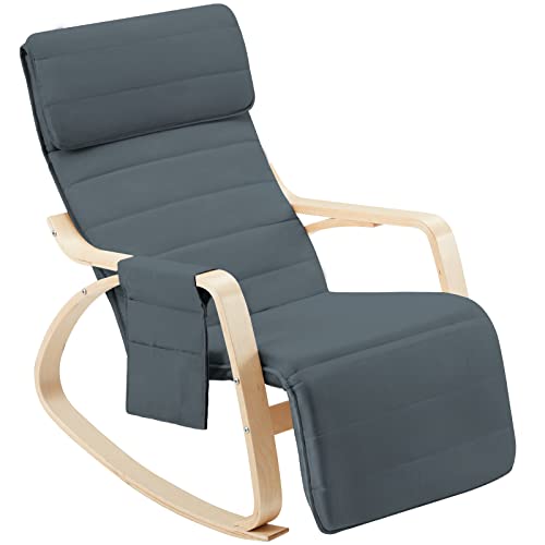 Jomeed Rocking Chair, Rocking Armchair With Fabric Padded Seat,Wooden Based, Adjustable Footrest For Living Room, Bedroom, Balcony, Nursery Room #TOP30