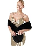 Velorique Long Women's Faux Fur Shawl Wrap, Cold Winter Warm Fur Stole Scarves Shawl Shrug Neck Warmer, Short Faux Fur Scarf (Black)