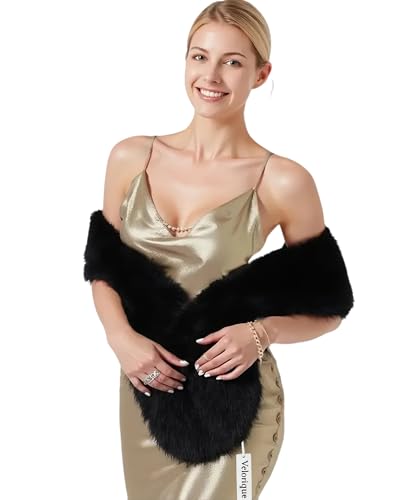 Long Women's Faux Fur Collar Scarf Wrap, All-season Party Fur Stole Warm Scarves Shawl Shrug Neck Warmer