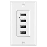 BESTTEN 4.2A/21W USB Receptacle Outlet with 4 High-Speed USB Charging Ports and LED Indicator, Wallplate Included, UL Listed, White