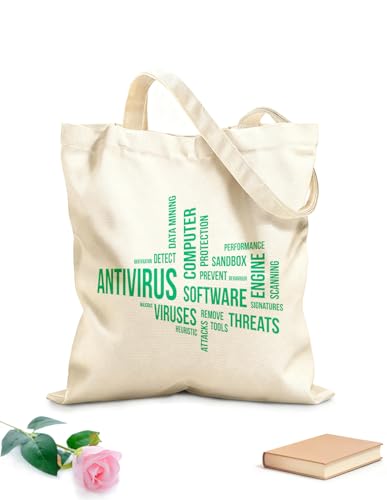 XIARON Bolsa de lona para vino Nube de palabras Antivirus Tela de 340g/m² de grosor Combina con la ropa L Verde azulado