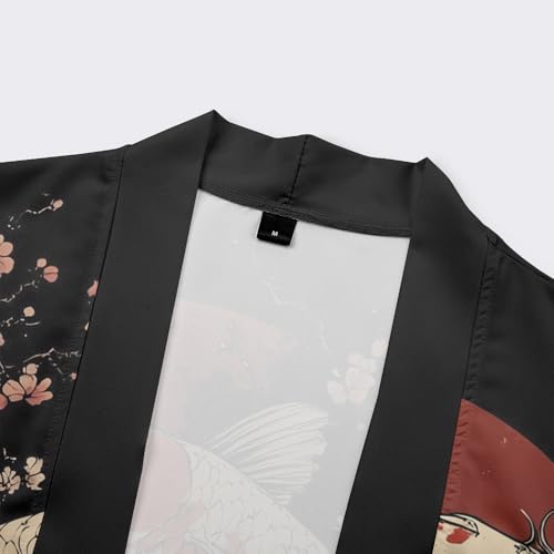 Image of DOSLAVIDA Men's Japanese Kimono Cardigan Suit Chinese Style Printed Jacket Pants Set Open Front Seven Sleeve Top & Shorts