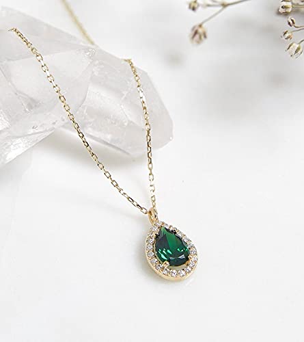 Miniatura 2 de 14K Solid Yellow Gold Emerald Necklace, Diamond CZ Emerald Necklace, May Birthstone, Pear Shape Emerald Necklace,Green Emerald, Gift for Her