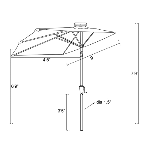 C-Hopetree 9 ft Half Round Outdoor Patio Market Wall Umbrella with Solar LED Lights and Tilt, Beige by C-Hopetree - Image 6