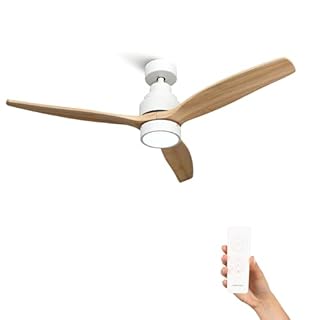 Mellerware - Ventilateur de plafond avec télécommande Brizy! Bright 45W | Lampe puissante | Ultra silencieux | 3 lames | Diamètre 132cm | 6 vitesses | Refroidissement + LED intégrée | Bois clair