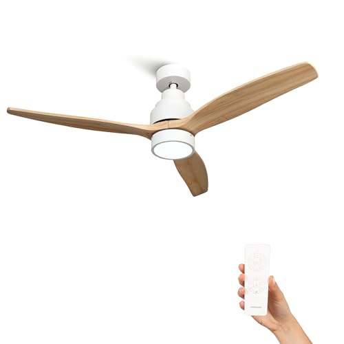 Mellerware - Ventilateur de plafond avec télécommande Brizy! Bright 45W | Lampe puissante | Ultra silencieux | 3 lames | Diamètre 132cm | 6 vitesses | Refroidissement + LED intégrée | Bois clair