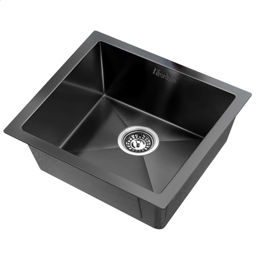 ALFORDSON 304 Stainless Steel Kitchen Sink Square Shape, Black Colour Dishwashing Workstation, 44 x 44 x 20.5cm, Water Basin Sinks with 3mm Thick Edge, Single Spacious Bowl with Waste Strainer