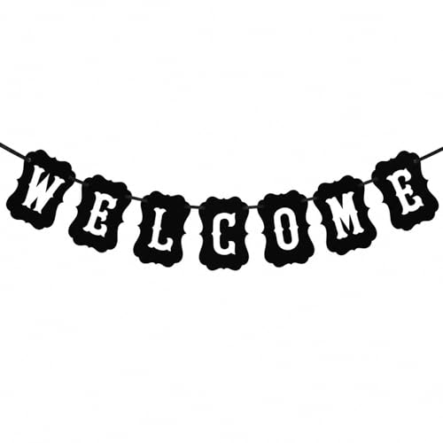 LUOZZY Black White Welcome Banner Classroom Garland Wedding Decor, 3M