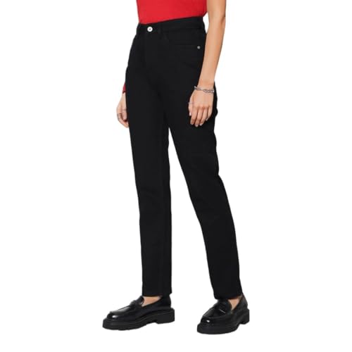 Image of Flying Machine Women's Straight Fit Jeans| Solid | High Rise | Stretchable | Jeans for Woman
