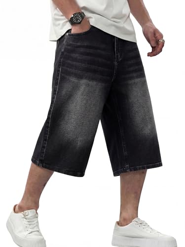 JMIERR Jeans Shorts Herren 3/4 Baggy Kurze Hosen Sommer Casual Weite Bermuda Kurze Jeans Herren Stretch Y2K Streetwear Denim Shorts Loose Fit Freizeithosen Dunkelgrau M