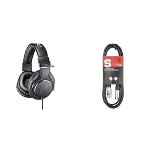 Audio Technica ATH-M20x DJ-Kopfhörer für Studio & Stagg Mikrofonkabel 3 Meter – 1x XLR Male – 1x XLR Female, Black