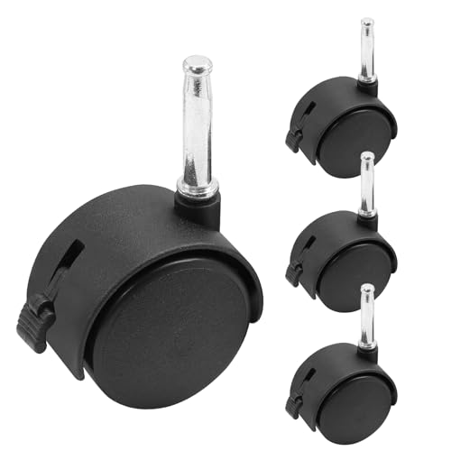 suiwotin Lot de 4 roulettes pivotantes de 5,1 cm, roues M8 à tige avec frein, roulettes robustes en nylon noir de rechange pour meubles, tables, armoires, étagères