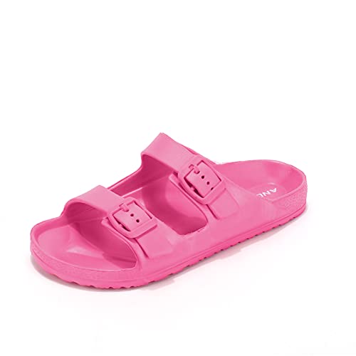 Anluke Slide Sandals For Girls Slip On Sandals Comfy Double Buckle Adjustable Eva Flat Sandals Pink 12/13 #TOP16