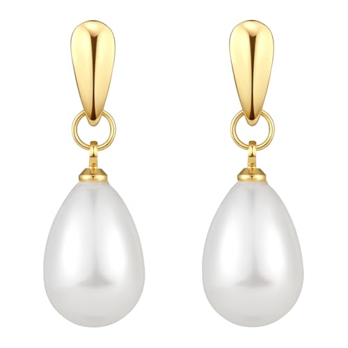 14k Gold Plated Lightweight Pearl Earrings,Trendy Jewelry,Teardrop Hoop Earrings for Women,Pearl Drop Earrings,Elegant Jewelry for Gifts