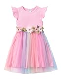 PATPAT Girl's Tulle Dress Tutu Party Birthday Poster Formal Fancy Flower Princess Dresses Pink 5-6 Years