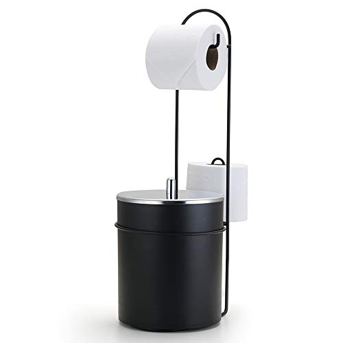 Suporte de p/ Papel Higiênico c/ Lixeira de Tampa Inox, 26cm, Preto, Arthi