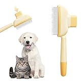 Selbstreinigender Flohkamm für Haustiere, Fellpflegebürste für Katzen und Hunde, Selbstreinigender Katzenkamm mit Auslöseknopf, Flohkamm, zum Massieren und Reinigen von Haaren (Gelb)