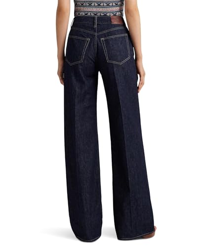 LAUREN Ralph Lauren Women's Mid-Rise Wide Leg Jeans in Deep Rinse Wash Size: 14 Inseam: 282