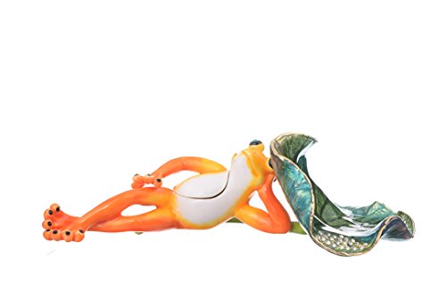 Keren Kopal Frog Lying On Leaf Trinket Box Decorated With Swarovski Crystals #TOP1