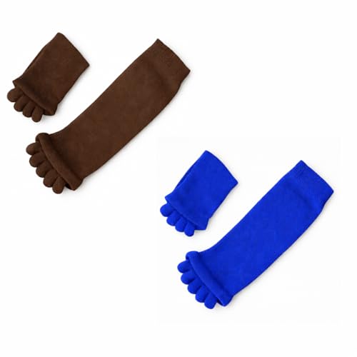 Image of Foot Alignment Orthopedic Cotton Socks for Men & Women | Five Toe Separator | Foot Pain Relief | Bunion Corrector | Plantar Fasciitis Support |Free Size | Brwon-RoyalBlue| 2 Pair | UK8-11