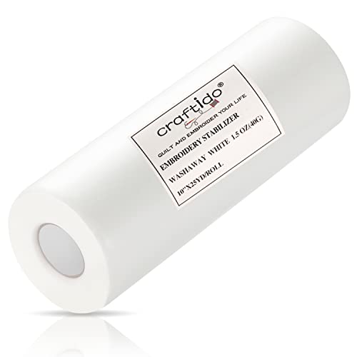 Craftido Wash Away/Water Soluble Embroidery Stabilizer Backing&Topping 10" X 25 Yd/Roll For Most Hoops 1.5Oz Light Weight For Machine Embroidery And Hand Sewing #TOP17