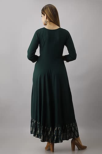 Image of Kimayra Fashion Women's Printed Rayon Flared Kurta, Designer Anarkali Kurta Kurtis top Tunic Ethnic Dresses for Girls