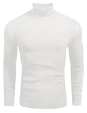 Ekouaer Mens Turtleneck Shirts Ribbed Lightweight Sweater Long Sleeve Casual Pullover Thermal Undershirts White M