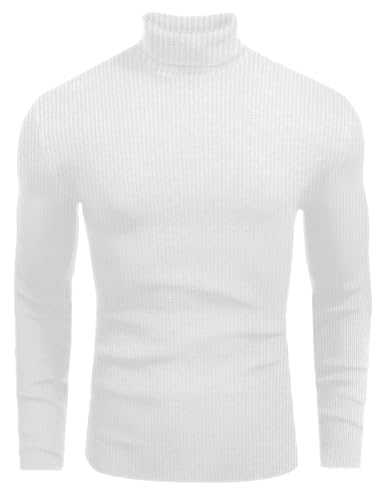 Ekouaer Mens Turtleneck Shirts Ribbed Lightweight Sweater Long Sleeve Casual Pullover Thermal Undershirts White M