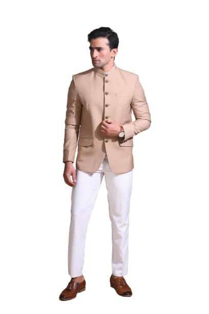 Men’s Solid Bandhgala Blazer | Slim Fit | Mandarin Collar | Front Button Closure | Full Sleeves | Satin Lining | Double Vent | Ethnic & Formal Wear