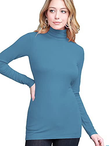 Image of Lock and Love Women's Turtleneck Top Lightweight Long Sleeve Slim Fit Pullover, Soft Rayon Stretch Layering Basic, S-3XL