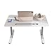 cadciehe Laptop Bed Tray Table, Adjustable Laptop Bed Stand with LED Light Standing Table with Foldable Legs, Portable Lap Desk with Drawer, Folding Lap Tablet Table for Bed, Sofa White