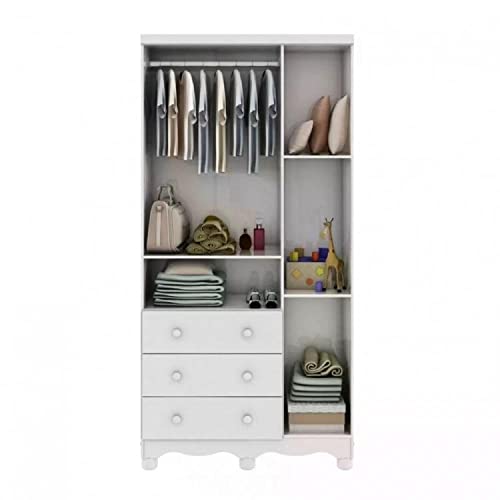 Quarto de Bebê Completo com Guarda Roupa 3 Portas 1 Berço 1 Cômoda Uli Móveis Peroba Branco Brilho