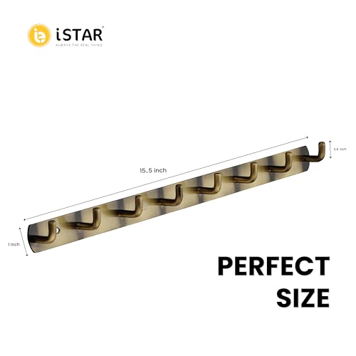 Image of iSTAR Stainless Steel 8 Pin Bathroom Cloth Hooks Hanger Door Bathroom Robe Hooks Rail for Hanging Keys,Clothes,Towel Steel Hook (Antique) (Pack of 1)