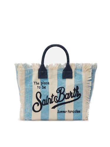 Saint Barth MC2 Borsa Colette In Canvas a Righe Celesti Dimensioni: 30 x 22 x 15 cm