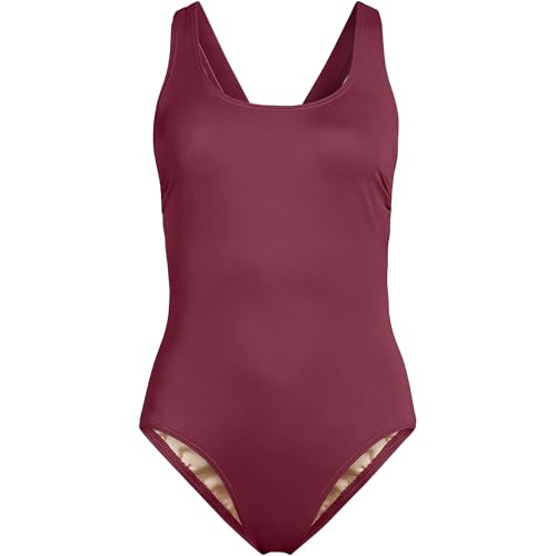 Lands' End Women's Long Torso Tugless X-Back One Piece Swimsuit 14 Burgundy Spritz3