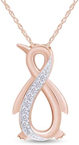 Jewel Zone US White Natural Diamond Penguin Infinity Pendant Sterling Silver / 10K Gold (1/10 Ct) (rose-gold-plated-silver)