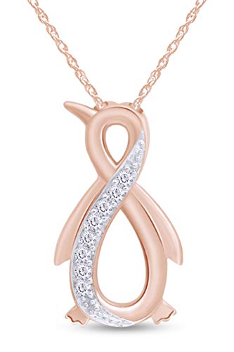 Jewel Zone Us White Natural Diamond Penguin Infinity Pendant Sterling Silver / 10K Gold (1/10 Ct) (Rose-Gold-Plated-Silver) #TOP1