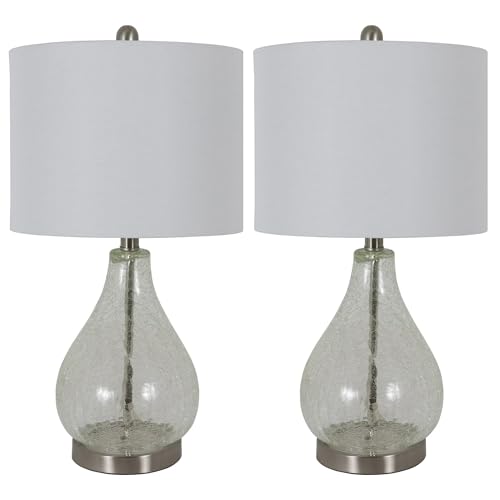 Decor TherapyTable Lamp for Living Room, Set of 2, Side /Bedside Table Lamp, Crackled Teardrop Style, Tabletop,100 W - (12"x 12"x 22.5")
