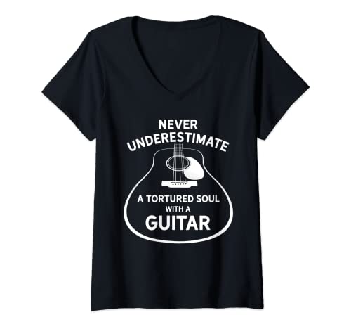 Photo de Femme Never Underestimate A Tortured Soul With A Guitar T-Shirt avec Col en V