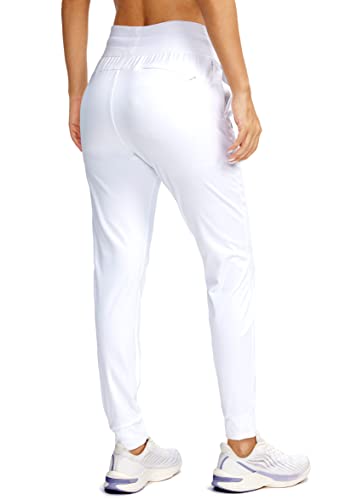 Santiny Women's Fleece Lined Joggers Water Resistant High Waisted Thermal Sweatpants Winter Pants Hiking Running Pockets(White_S) #TOP1