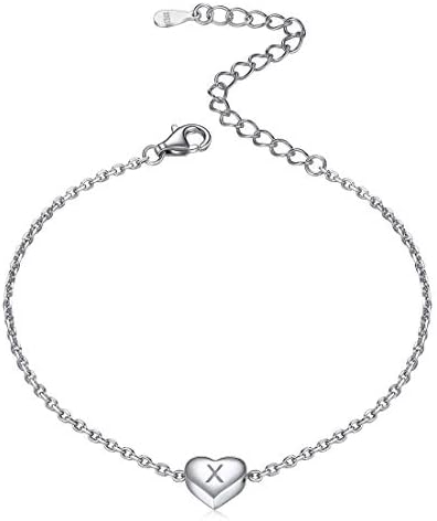 ChicSilver 925 Sterling Silver Initial Heart Bracelet for Women 16+5cm(Extended Chain) A-Z Letter Charm Bracelets(with Gift Box)