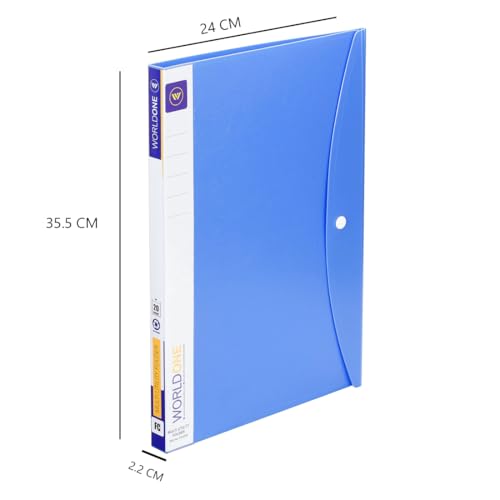Image of Worldone FC (Foolscap Size) | Multi-Utility Document Folder | 40 Top-Loading Sleeves | Snap Button Closure | Durable 0.75mm Virgin PP Sheet | Ideal for Office, School & College | Blue (Pack of 2)