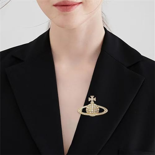 Image of Dreuyet Saturn Planet Brooch Pin for Women Ladies Dainty Rhinestone Star Lapel Pin Cubic Zirconia with Crystal Planet Brooch Fashion Dress Accessories Jewelry for Suit Clothing Jackets Badges
