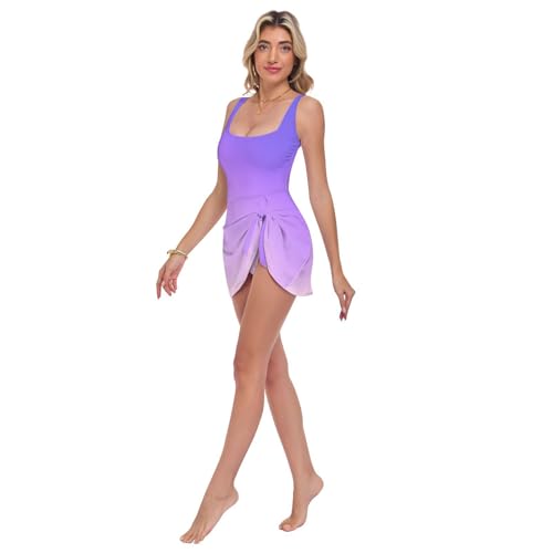 Maillot de bain une pièce violet couvrant, la solution froncée pour gommer les complexes - 2