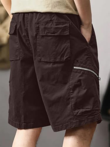 Image of Leriya Fashion Men's Cotton Cargo Shorts with Elastic Drawstring Waist | Multiple Utility Pockets & Zipper Side Pocket | Summer Shorts for Daily Outfits, Hiking, Trekking & Street Style