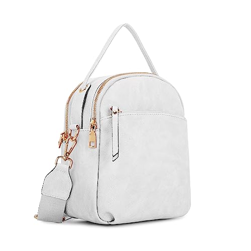 E Bolsa tiracolo casual com vários bolsos para mulheres, leve, média, com alça ajustável, Branco