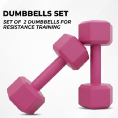 Image of Hex Dumbbell, 1 KG, Pink, Pvc Hex Dumbbell.Non-Slip Grip Handle, Set of 2, for Home and Gym Workouts