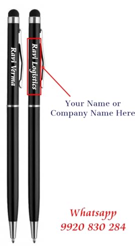 Image of Personalised Ballpoint Pen with Stylus, Pack of 2, Ink: Blue